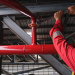 Install,Fire,Sprinkler,System.,In,The,Industrial,Plant,,Pipe,Assembly,